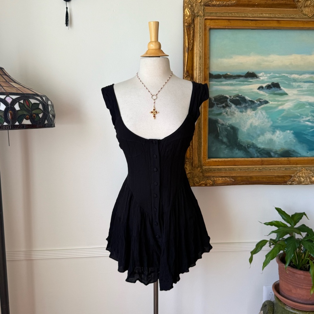 Vanessa Mooney Black Button-Down Romper